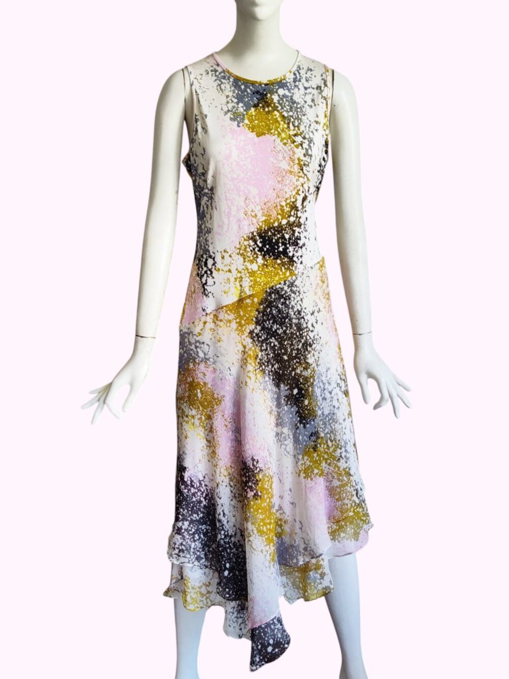 Diane von Furstenberg Klarra Splatter Print Asymmetrical Hem Flowy Silk Dress 8
